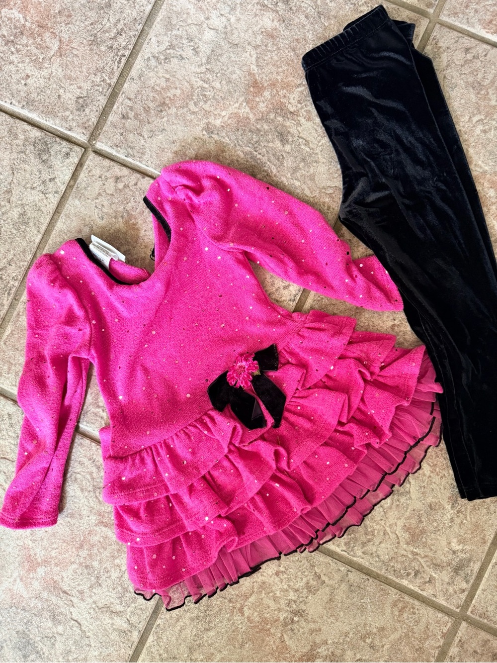 Bonnie Jean Hot Pink Ruffle Tutu Dress with Black Leggings
